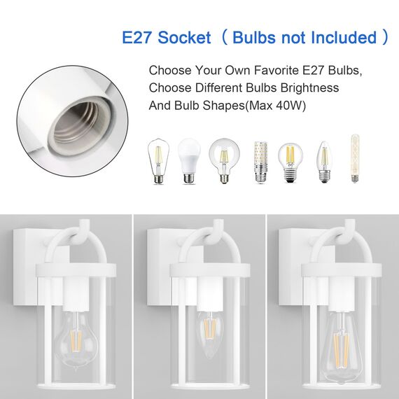 Klighten Außenwandleuchte Vintage, Weiß, Wandleuchte Aussen Industrial, Außenlampe Industrie, E27 Wandlampe, Aluminium Außenleuchte, für Terrasse Garten Fassaden, 40W Max, IP44, ohne Leuchtmittel