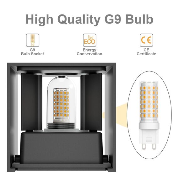 Klighten 2 Stück Wandleuchte mit Austauschbarer G9 LED Lampe Warmweiß 3000K, Aluminium LED Wandlampe Innen/Aussen Einstellbar Abstrahlwinkel aussenbeleuchtung für Wohnzimmer Garten, Dunkelgrau