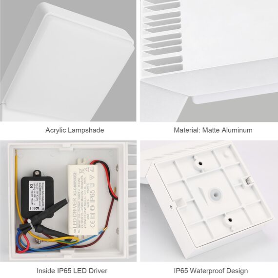 Klighten Außenwandleuchte Led mit Bewegungsmelder, 24W Außenlampe IP65 Wandleuchte Innen Außen Wandlampe, Aussenbeleuchtung für Korridor Terrasse Eingang, 1500 Lumen, Weiß, Natürlich Weiß 4000K