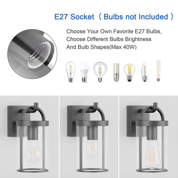 Klighten Außenwandleuchte Vintage, Wandleuchte Aussen Industrial, Dunkelgrau Außenlampe Industrie, E27 Wandlampe, Aluminium Außenleuchte, für Terrasse Garten, 40W Max, IP44, ohne Leuchtmittel