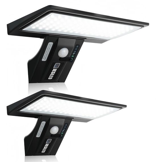 JESLED Solarlampen für Außen, 90 LED, Superhelle Solarleuchte mit Bewegungsmelder Sicherheitswandleuchte 4 Modi Wasserdichte Wandleuchte Garten.Batterie austauschbar, 2 Stück
