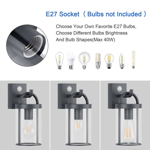 Klighten Außenwandleuchte Vintage Industrial, Außenlampe mit Bewegungsmelder, E27 Wandleuchte Außen, Aluminium Wandlampe Industrie, für Terrasse Garten, Anthrazit, 40W Max, IP44, ohne Leuchtmitte