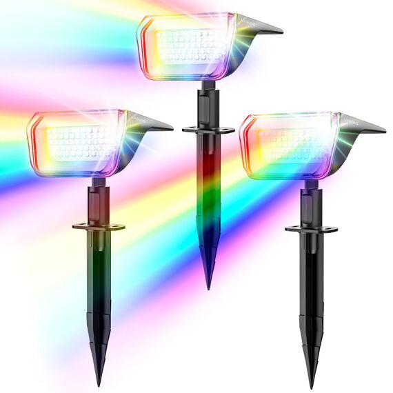 Linkind Halloween Bunte Solar Gartenleuchte für außen, RGB & Weiß 10 Modi Solar Außenlampen mit Ladeindikator & Ultra-lange Leuchtdauer, Winterfest Solarstrahler für Party, Weihnachten, 3 Stück