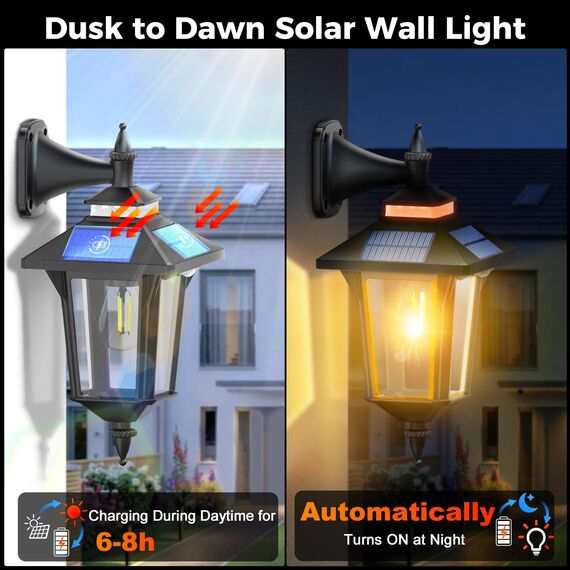 COLBOR Solarlampe für Außen, Vintage Solar Wandleuchte mit Bewegungsmelder & 4-Seitiges Solarpanel 3 Modi IP65 Wasserdicht für Garten Zaun Garage, Solarlampe-Außen-Bewegungsmelder-LED-Solarleuchte