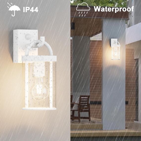 Klighten Außenwandleuchte Vintage Industrial, Weiß Wandleuchte Außen mit Bewegungsmelder, E27 Außenlampe, Aluminium Wandlampe Industrie, für Terrasse Garten Fassaden, 40W Max, IP44, ohne Leuchtmitte