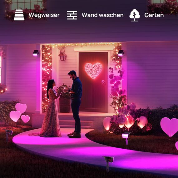 Linkind Halloween Bunte Solar Gartenleuchte für außen, RGB & Weiß 10 Modi Solar Außenlampen mit Ladeindikator & Ultra-lange Leuchtdauer, Winterfest Solarstrahler für Party, Weihnachten, 3 Stück