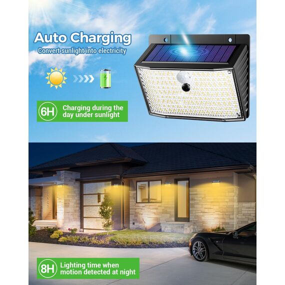 nipify Solarlampen für Außen mit Bewegungsmelder, 4 Stück 3 Modi Solarleuchten Aussenleuchte IP65 Wasserdichte, Superhelle Solar Wandleuchte für Aussen Garage Wand, Warmweiß