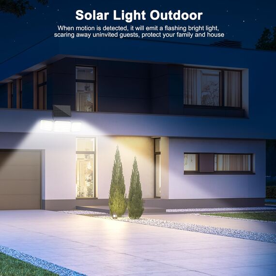 Solarlampen für Außen mit Bewegungsmelder, 160 LED Solarleuchten für Außen mit Alarmfunktion, 2000mAh 4 Modos IP67 Wasserdichte Solar Wandleuchte mit Fernbedienung für Garten, Garage - 1 Stück