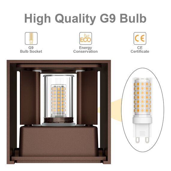 Klighten 2PCS Wandleuchte mit Austauschbarer G9 LED Lampe Warmweiß 3000K, Aluminium LED Wandlampe Innen/Aussen Einstellbar Abstrahlwinkel aussenbeleuchtung für Wohnzimmer Garten, Bronze