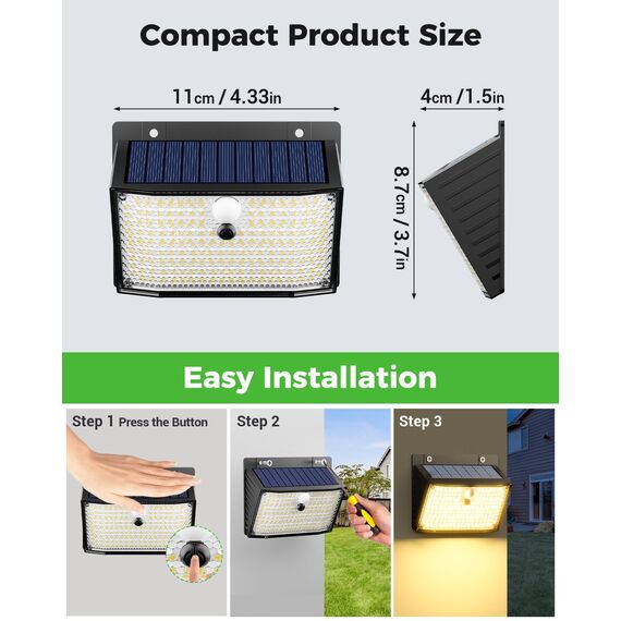 nipify Solarlampen für Außen mit Bewegungsmelder, 4 Stück 3 Modi Solarleuchten Aussenleuchte IP65 Wasserdichte, Superhelle Solar Wandleuchte für Aussen Garage Wand, Warmweiß