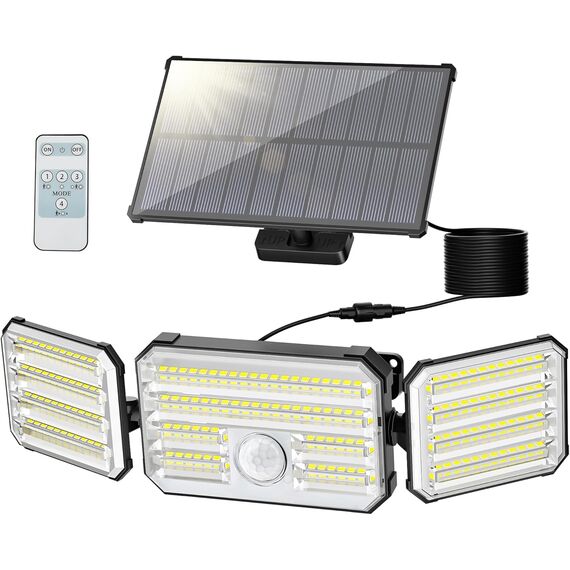 Solarlampen für Außen mit Bewegungsmelder, 160 LED Solarleuchten für Außen mit Alarmfunktion, 2000mAh 4 Modos IP67 Wasserdichte Solar Wandleuchte mit Fernbedienung für Garten, Garage - 1 Stück