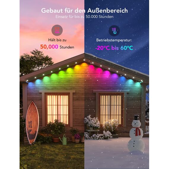 Govee Permanente Außenbeleuchtung Outdoor, RGBIC LED Strip mit 72 Szenenmodi, 30m mit 72 LED Trauflichter IP67 Wasserdicht für Party, Game Day,Tägliche Beleuchtung, Arbeit mit Alexa, Google Assistant