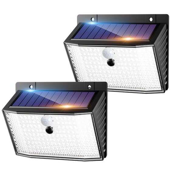 nipify Solarlampen für Außen mit Bewegungsmelder, 2 Stück 3 Modi Solarleuchten Aussenleuchte IP65 Wasserdichte, 168 LED Superhelle Solar Wandleuchte für Aussen Garage Wand
