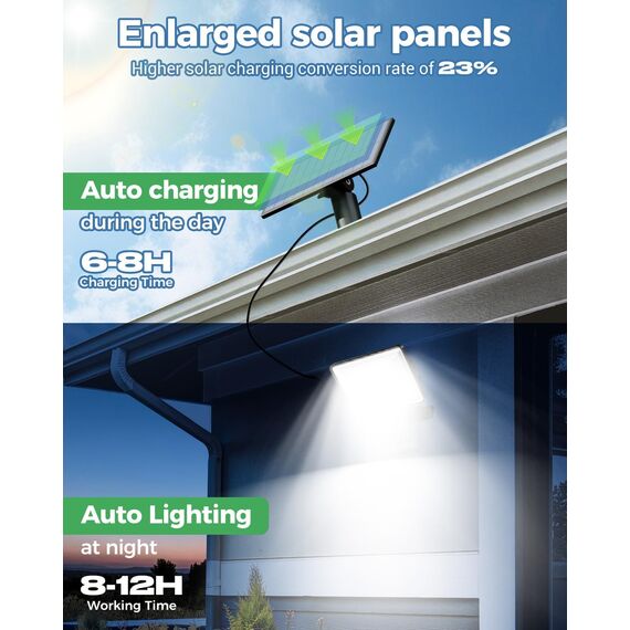 LOTMOS 2 Stück Solarlampen für Außen mit Bewegungsmelder, 342 LED Aussenleuchte Solar IP65 Wasserdicht Solarleuchte 3 Modi Strahler mit Fernbedienung, Solar Lampe Outdoor für Garten Garage Aussen