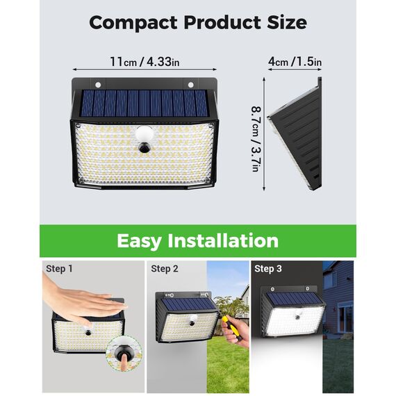 nipify Solar Bewegungsmelder Außen, 168LED Solarlampen Aussen, 3 Modi IP65 Wasserdicht Solarleuchte Wandleuchte, Solarstrahler Aussenleuchte für Wand Outdoor Garten Hauswand