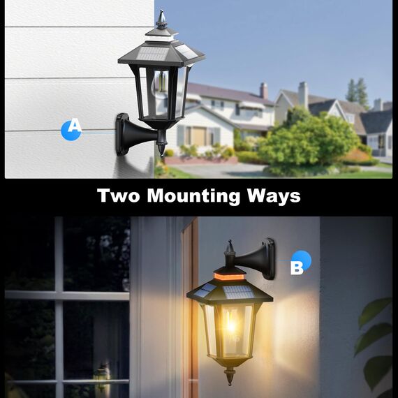 COLBOR Solarlampe für Außen, Vintage Solar Wandleuchte mit Bewegungsmelder & 4-Seitiges Solarpanel 3 Modi IP65 Wasserdicht für Garten Zaun Garage, Solarlampe-Außen-Bewegungsmelder-LED-Solarleuchte