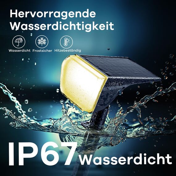 Linkind 60-Led Solarlampen für außen 800Lm, Ultra-lange Leuchtdauer, Warmweiß Solar Gartenbeleuchtung mit intelligentem Entladealgorithmus, IP67 Solar Spots für Einfahrt, Vorgarten, 6 Stück