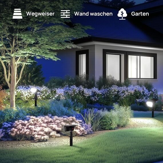 Linkind 60 Led Solarstrahler für außen Garten 800Lm, 6500K Tageslicht Gartenlampe mit Lade-Anzeige, 135°einstellbar Baumstrahler mit S-klasse Batterie, IP67 wetterfest Solar Baumbeleuchtung, 3 Stück
