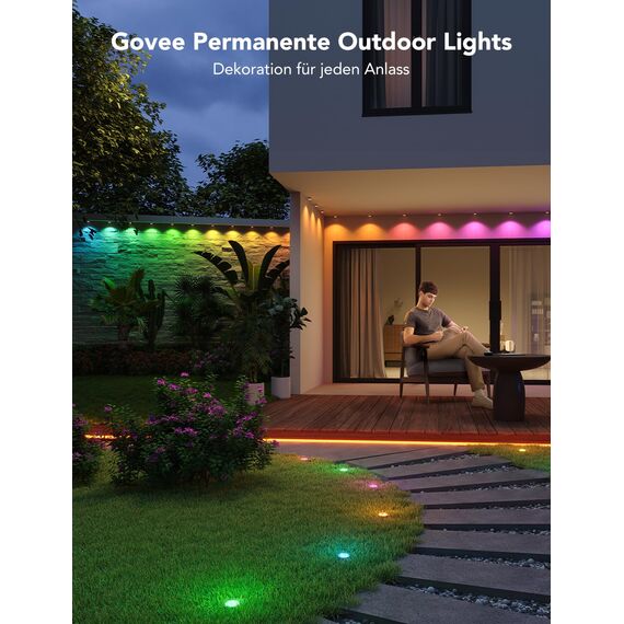 Govee Permanente Außenbeleuchtung Outdoor, RGBIC LED Strip mit 72 Szenenmodi, 30m mit 72 LED Trauflichter IP67 Wasserdicht für Party, Game Day,Tägliche Beleuchtung, Arbeit mit Alexa, Google Assistant