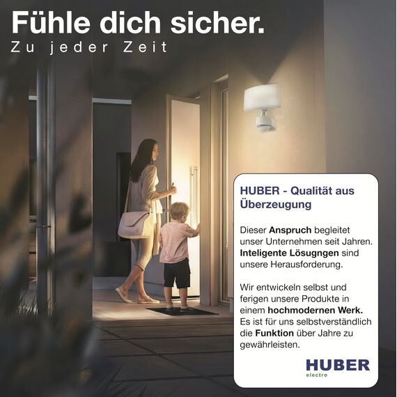 HUBER LED Strahler mit Bewegungsmelder 360° 17W, 2600lm - sehr sensibel durch 3 Sensoren und Matrixlinsen, inkl Unterkriechschutz und Bereichsbegrenzung, Wand und Eckmontage, IP65, weiß