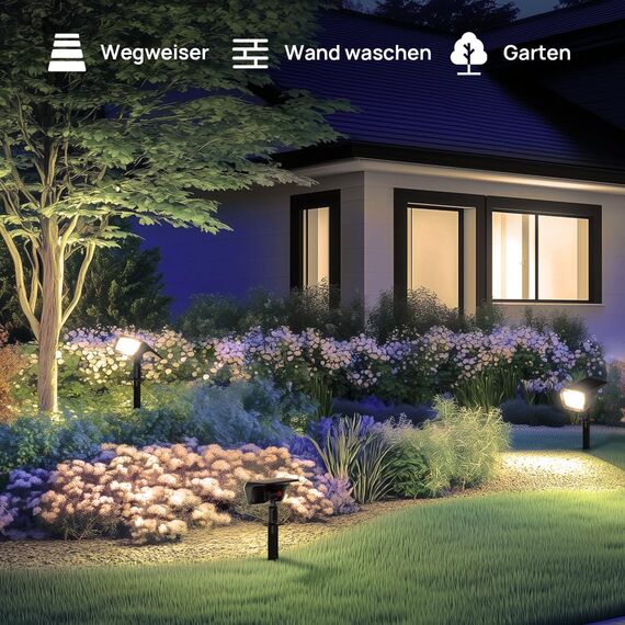Linkind 60-Led Solar Strahler für außen Warmweiß 800Lm, Extra-lange Leuchtdauer & Intelligent Entladung, 3000K Solar Gartenleuchte mit Lade-Anzeige, IP67 LED Solar Gartenstrahler Solarlichter, 3 Stück
