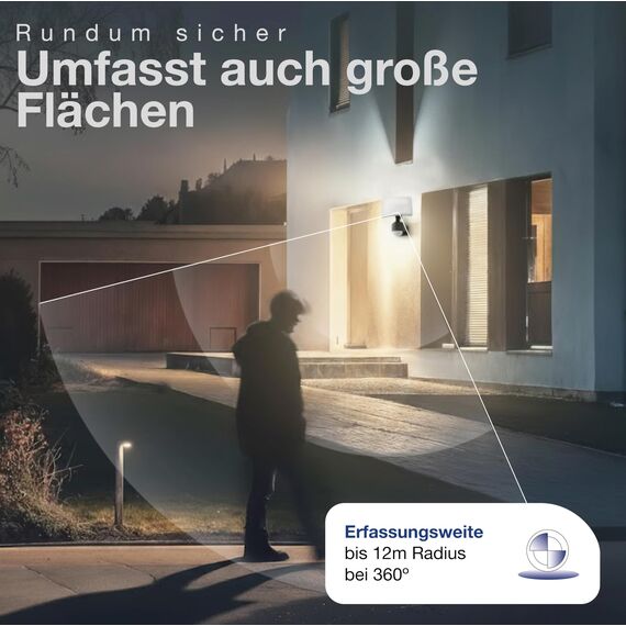 HUBER LED Strahler mit Bewegungsmelder 360° 17W, 2600lm - sehr sensibel durch 3 Sensoren und Matrixlinsen, inkl Unterkriechschutz und Bereichsbegrenzung, Wand und Eckmontage, IP65, anthrazit