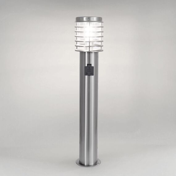 max K O M F O R T Wegeleuchte mit Steckdose E27 80 cm Edelstahl Glas Gartenlampen für draußen strom IP44 Gartenlampe Wegbeleuchtung Gartenleuchte 252D-800SN-SD