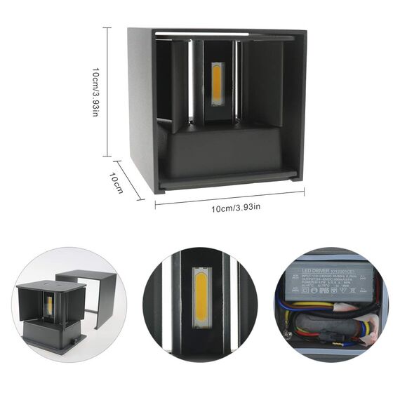 Klighten 2 Stück LED Wandleuchten Innen/Außen 12W Wandlampe Auf und ab Einstellbarer Lichtstrahl, 3000K Warmweiß Außenwandleuchte IP65 für Wohnzimmer Schlafzimmer Balkon,Dunkelgrau