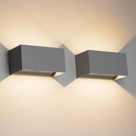 Klighten 24W LED Wandleuchte Innen/Außen,2PCS Außenlampe Außenleuchte innen, IP65 Aussenleuchte Wand UP Down,Außenwandleuchte wandleuchte innen Mit Einstellbar Abstrahlwinkel Warmweiß,Dunkelgrau