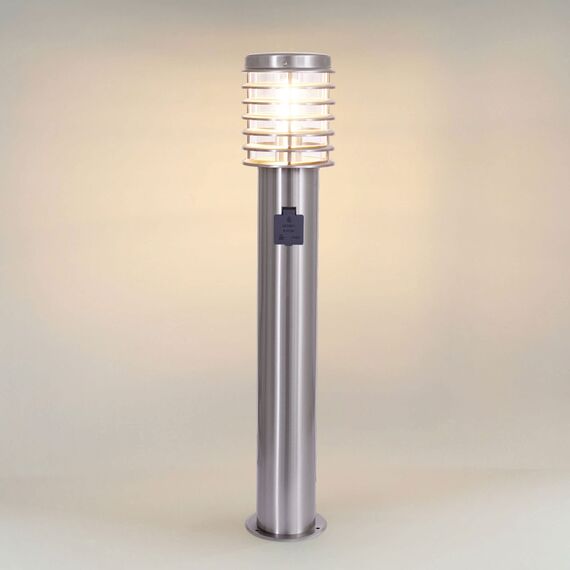 max K O M F O R T Wegeleuchte mit Steckdose E27 80 cm Edelstahl Glas Gartenlampen für draußen strom IP44 Gartenlampe Wegbeleuchtung Gartenleuchte 252D-800SN-SD