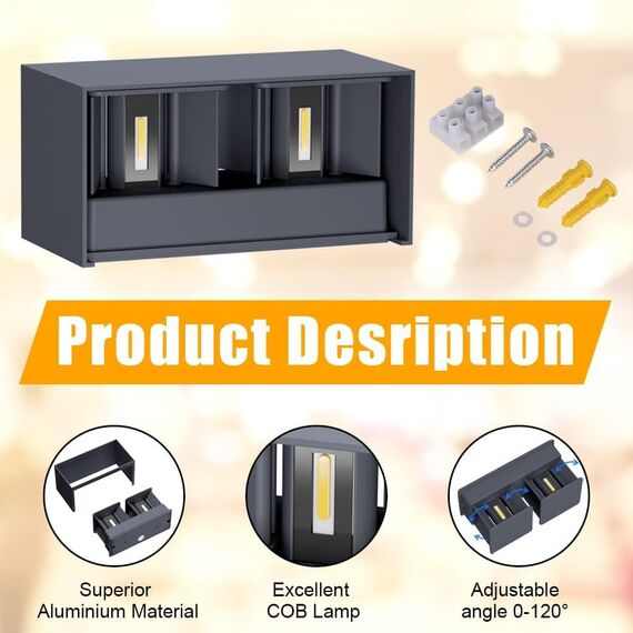 Klighten 24W LED Wandleuchte Innen/Außen,2PCS Außenlampe Außenleuchte innen, IP65 Aussenleuchte Wand UP Down,Außenwandleuchte wandleuchte innen Mit Einstellbar Abstrahlwinkel Warmweiß,Anthrazit