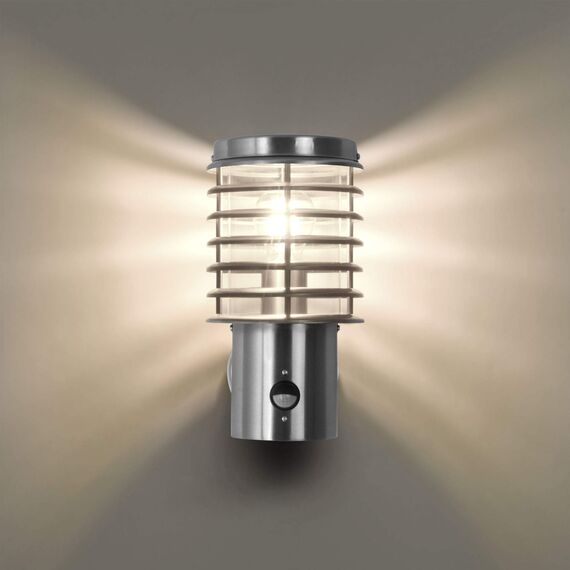 max K O M F O R T Aussenleuchte mit Bewegungsmelder Aussenwandleuchte Edelstahl E27 Fassung für LED geeignet Wandlampe 252D1 (Wandleuchte mit Sensor)