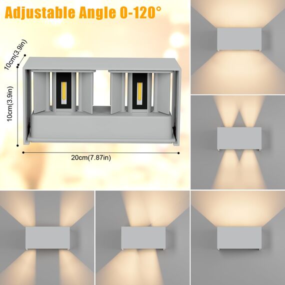 Klighten 24W LED Wandleuchte Innen/Außen,3000K Außenlampe Außenleuchte innen, IP65 Aussenleuchte Wand UP Down,Außenwandleuchte wandleuchte innen Mit Einstellbar Abstrahlwinkel Warmweiß,Grau