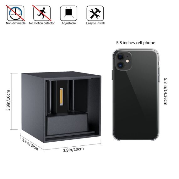 Klighten 2 Stück LED Wandleuchten Innen/Außen 12W Wandlampe Auf und ab Einstellbarer Lichtstrahl, 3000K Warmweiß Außenwandleuchte IP65 für Wohnzimmer Schlafzimmer Balkon, Anthrazit