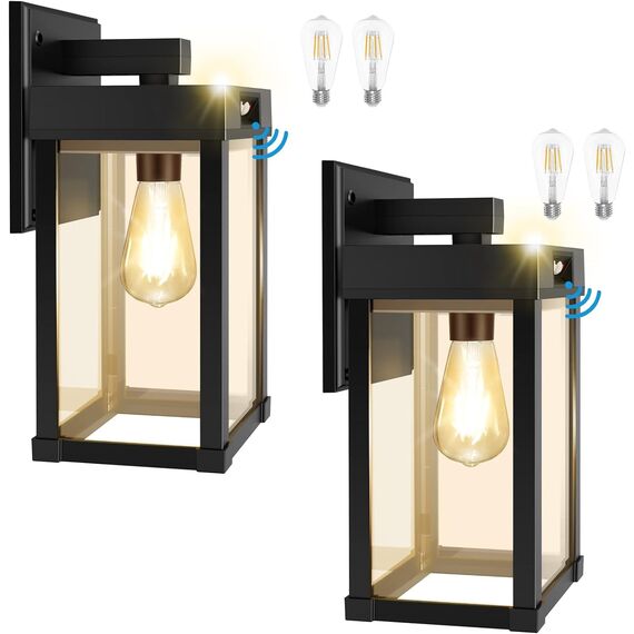 Solarlampen für Außen mit Bewegungsmelder, COLBOR 2Pcs Moderne Aussenwandleuchte 3 Modi IP65 Wasserdicht mit Glühbirnen für Garage Garten Hof Terrasse, Solarlleuchte-Außen-Bewegungsmelder-Licht-Solar