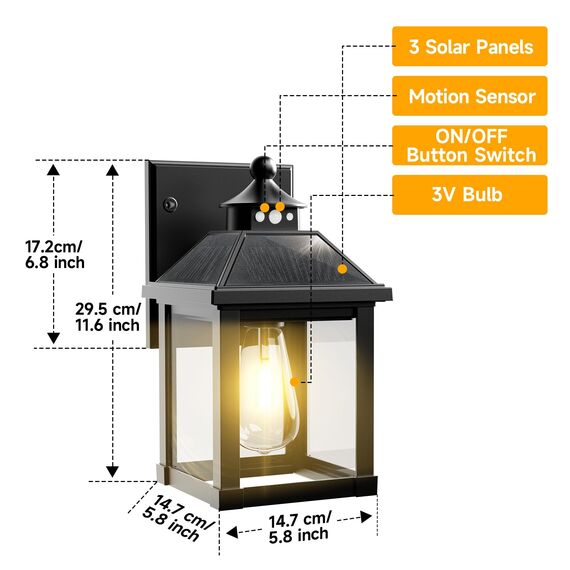 COLBOR Solarlampen für Außen, Solar-Wandlaterne mit Bewegungssensor, IP65 Wasserdichte Solarleuchten Vintage für Garage, Garten und Patio