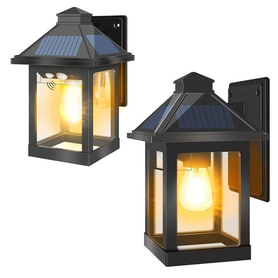 COLBOR Solarlampen für Außen, Vintage Solar Aussenlampe mit Bewegungsmelder Solar Wandleuchte 3 Modi IP65 Wasserdicht für Garten Pfad Zaun (2 Pcs), Solarlampen-Außen-LED-Bewegungsmelder-Solarleuchte