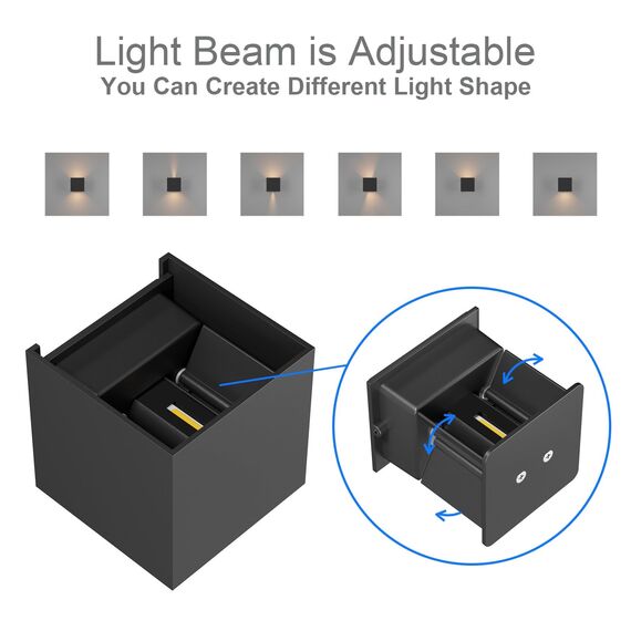 Klighten 2-Pack LED Außenleuchte 7W Wandlampe Außen Auf und ab Einstellbarer Lichtstrahl 3000K Warmweiß Außenwandleuchte IP65 Wasserdichte Wandleuchten (Schwarz)