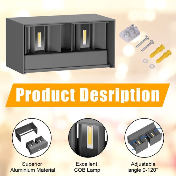 Klighten 24W LED Wandleuchte Innen/Außen,3000K Außenlampe Außenleuchte innen, IP65 Aussenleuchte Wand UP Down,Außenwandleuchte Mit Einstellbar Abstrahlwinkel Warmweiß,Dunkelgrau