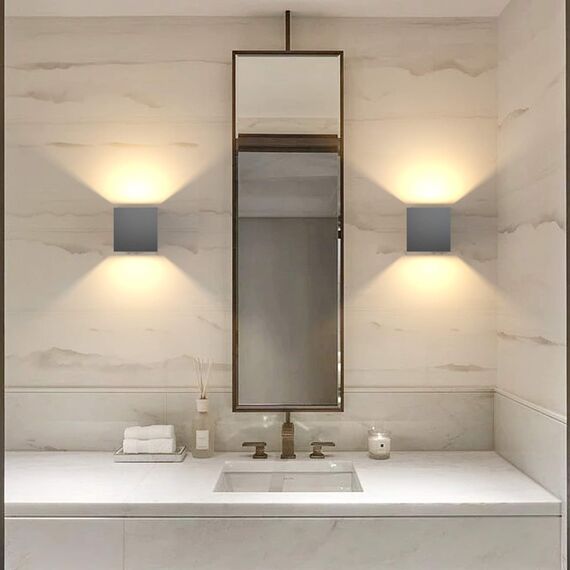 Klighten 2 Stück LED Wandleuchten Innen/Außen 12W Wandlampe Auf und ab Einstellbarer Lichtstrahl, 3000K Warmweiß Außenwandleuchte IP65 für Wohnzimmer Schlafzimmer Balkon,Dunkelgrau