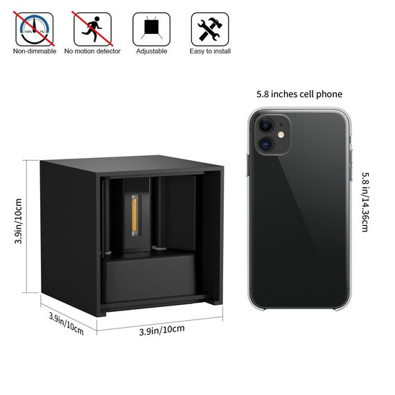 Klighten 2-Pack LED Wandleuchte Innen/Außen 12W Wandlampe Außen Auf und ab Einstellbarer Lichtstrahl 3000K Warmweiß Außenwandleuchte IP65 Wasserdichte Wandleuchten (Schwarz)