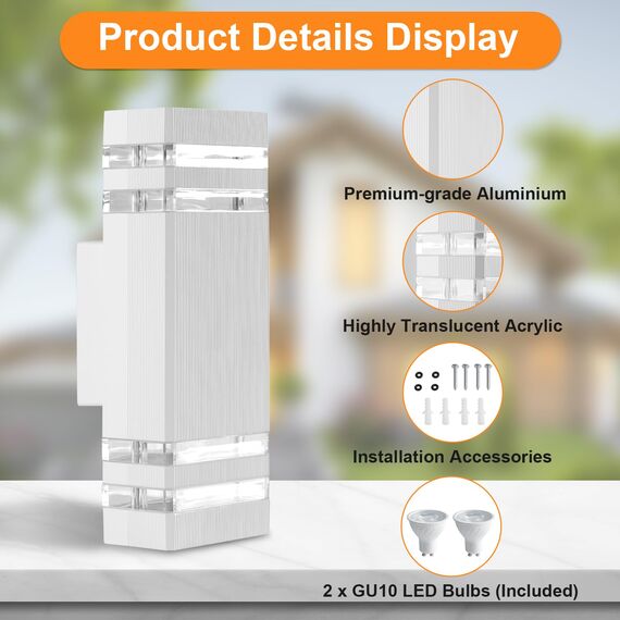 CELAVY LED Wandleuchte Wandlampe aussen - IP65 Außenlampe Aussenlampe Wand, GU10 Up Down Außenleuchte Aussenleuchte Außenwandleuchte Außenbeleuchtung Lampe Hauswand Terrasse Haus Außen, Weiß