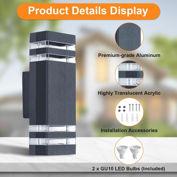 CELAVY LED Wandleuchte Wandlampe aussen - IP65 Außenlampe Aussenlampe Wand, GU10 Up Down Außenleuchte Außenwandleuchte 3000K, Aussenleuchte Außenbeleuchtung Hauswand Terrasse Haus, Grau