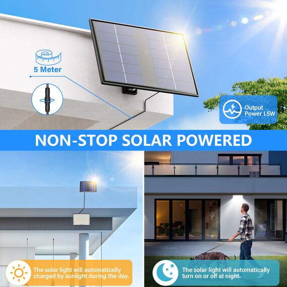 Realky Solarlampen für Außen mit Fernbedienung,Außenlampe mit bewegungsmelder,IP65 Wasserdichte Solarleuchte mit 5m Kabel für Garage, Garten, Hof, Stufen, Haustüren, Rasen - 1 Stück