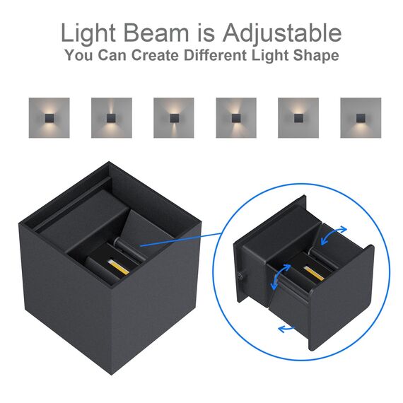 K-Bright LED Außenleuchten 12W Wandleuchten Innen/Außen Auf und ab Einstellbarer Lichtstrahl 4000K Natürliches Weiß Außenwandleuchten IP65 Wasserdichte Wandleuchte, Anthrazit