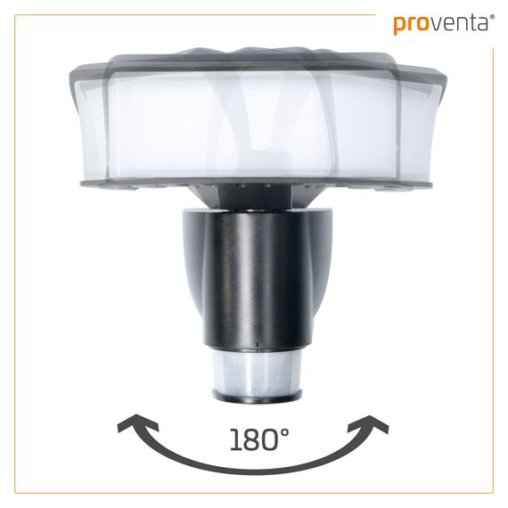 Proventa LED-Strahler, autom. Bewegungsverfolgung 180° Schwenkbereich 270°, Bewegungsmelder 4000 K, 18W 1200 Lm IP44 schwarz