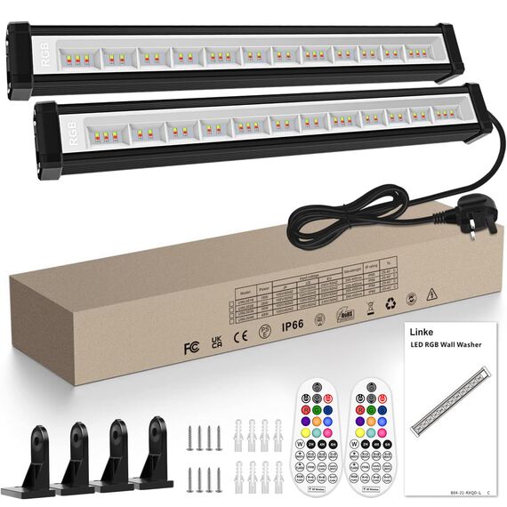 Linke 42W LED Wallwasher 2er mit Fernbedienung RGB LED Strahler 10 Farben 30 Modi, IP66 Wasserdicht Partylitcht Lightbar mit Timer Memoryfunktion für Aussen Innen Garten DJ Home Festival-Deko