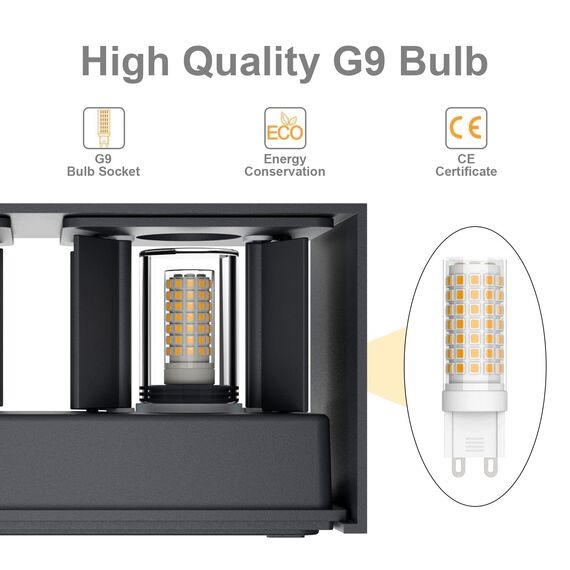 Klighten 2PCS Wandleuchte mit Austauschbarer G9 LED Lampe Warmweiß 3000K, Aluminium LED Wandleuchte Innen/Aussen Einstellbar Abstrahlwinkel aussenbeleuchtung für Wohnzimmer Garten, Anthrazit