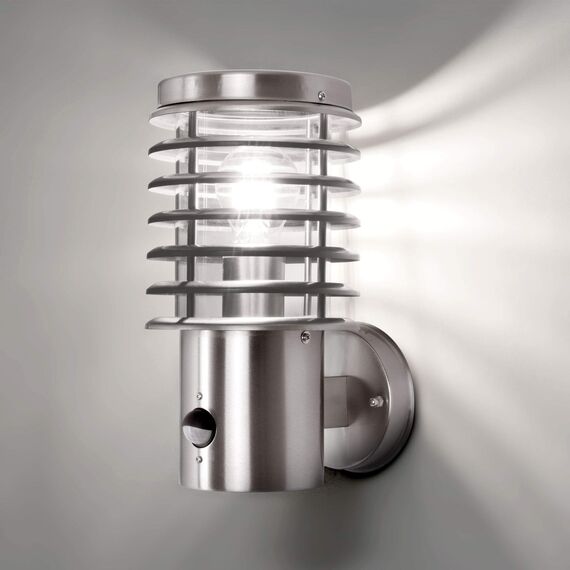max K O M F O R T Aussenleuchte mit Bewegungsmelder Aussenwandleuchte Edelstahl E27 Fassung für LED geeignet Wandlampe 252D1 (Wandleuchte mit Sensor)