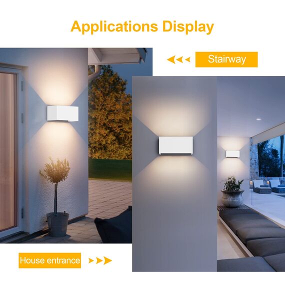 Klighten 24W LED Wandleuchte Innen/Außen,2PCS Außenlampe Außenleuchte innen, IP65 Aussenleuchte Wand UP Down,Außenwandleuchte wandleuchte innen Mit Einstellbar Abstrahlwinkel Warmweiß,Weiß